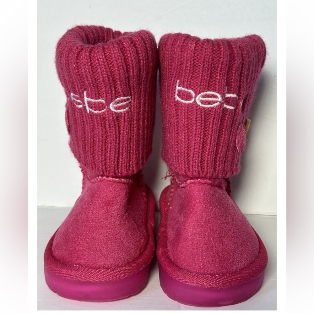 Bebe Girls Size 5 Hot Pink Faux Suede & Knit Mid Calf Slip On Light up Boots